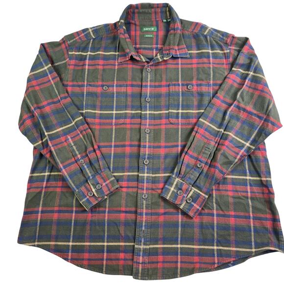 Orvis Perfect Flannel Button Shirt Men XXL Green Red Plaid Classic Fit Workwear - Picture 1 of 8